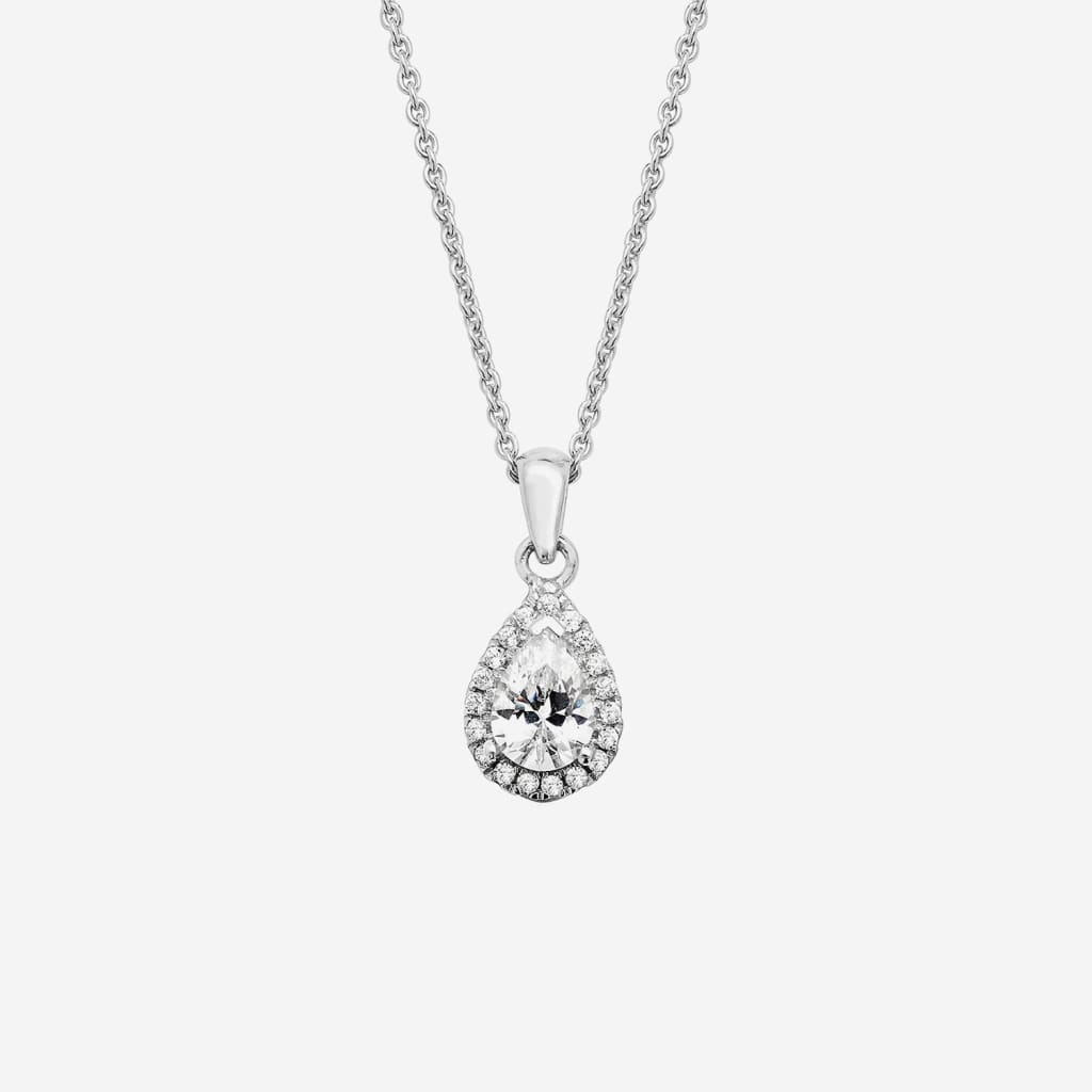 Pear Halo Necklace - Sterling Silver - CEYLON BRILLIANCE CO.